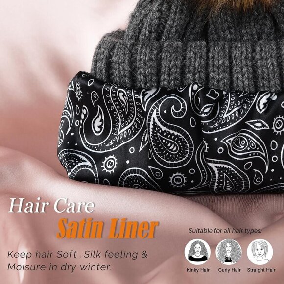 Women\'s Dark Grey Winter Beanie Hat Satin Lined Faux Fur Pom Pom Beanies Hat main image 4